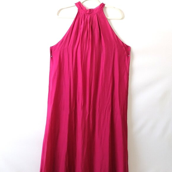 Angela Moda Womens Hot Pink Halter Neck Sleeveless Long Trapeze Dress Size M - Picture 1 of 7
